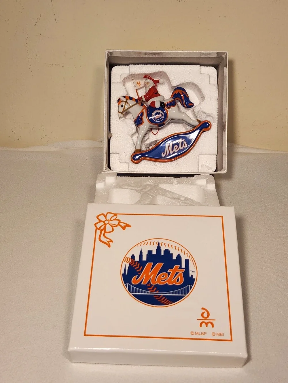 2007 Danbury Mint New York Mets Rocking Horse Santa Christmas Ornament In Box